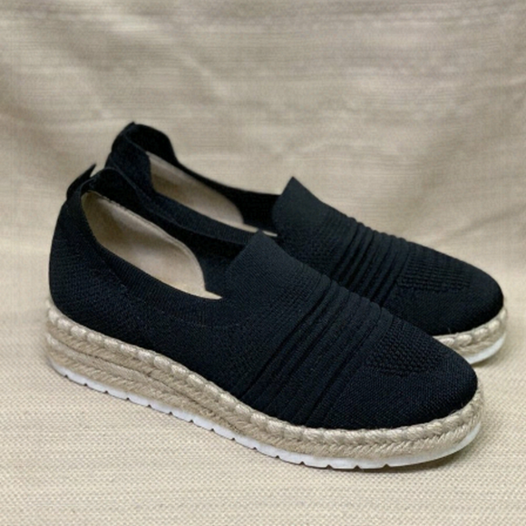 Adrienne Vittadini NIKO Black Slip On Stretch Fabric Espadrille shoes ladies 9.5 - Picture 1 of 9